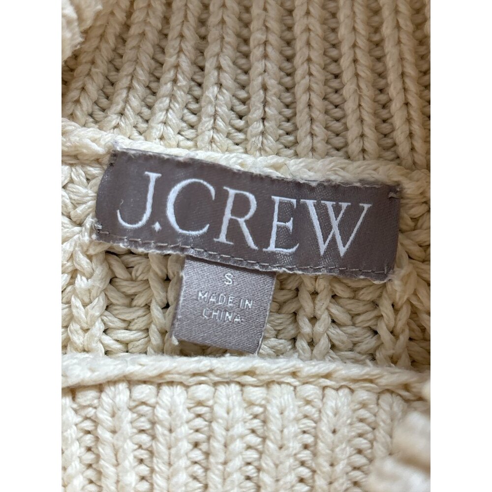 J Crew Sweater Womens Small Off White Mock Neck Pullover Chunky Cotton Knit - Picture 6 of 9